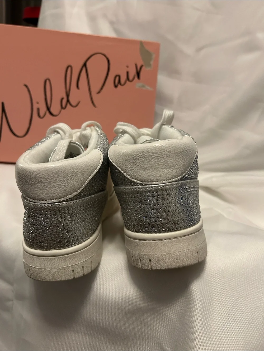 Wild Pair White and Silver Metallic High-Top Sneakers